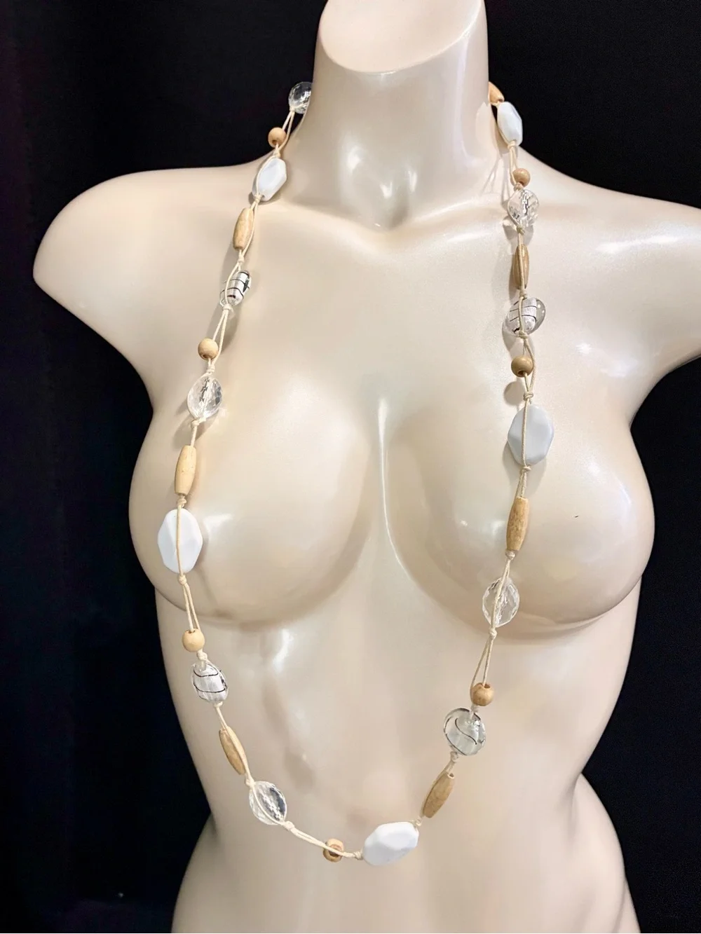 Stackable Beach Chic White & Tan Layered Shell & Bead Textured Necklace Lot of 2